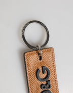Dolce & Gabbana Brown Leather Logo Metal Ring Keychain Holder Men Keyring