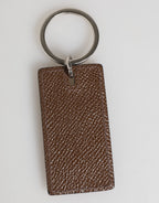 Dolce & Gabbana Dark Brown Leather Logo Metal Ring Keychain Holder Keyring