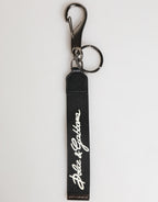 Dolce & Gabbana Black White Polyester DG Logo Silver Men Keychain Keyring