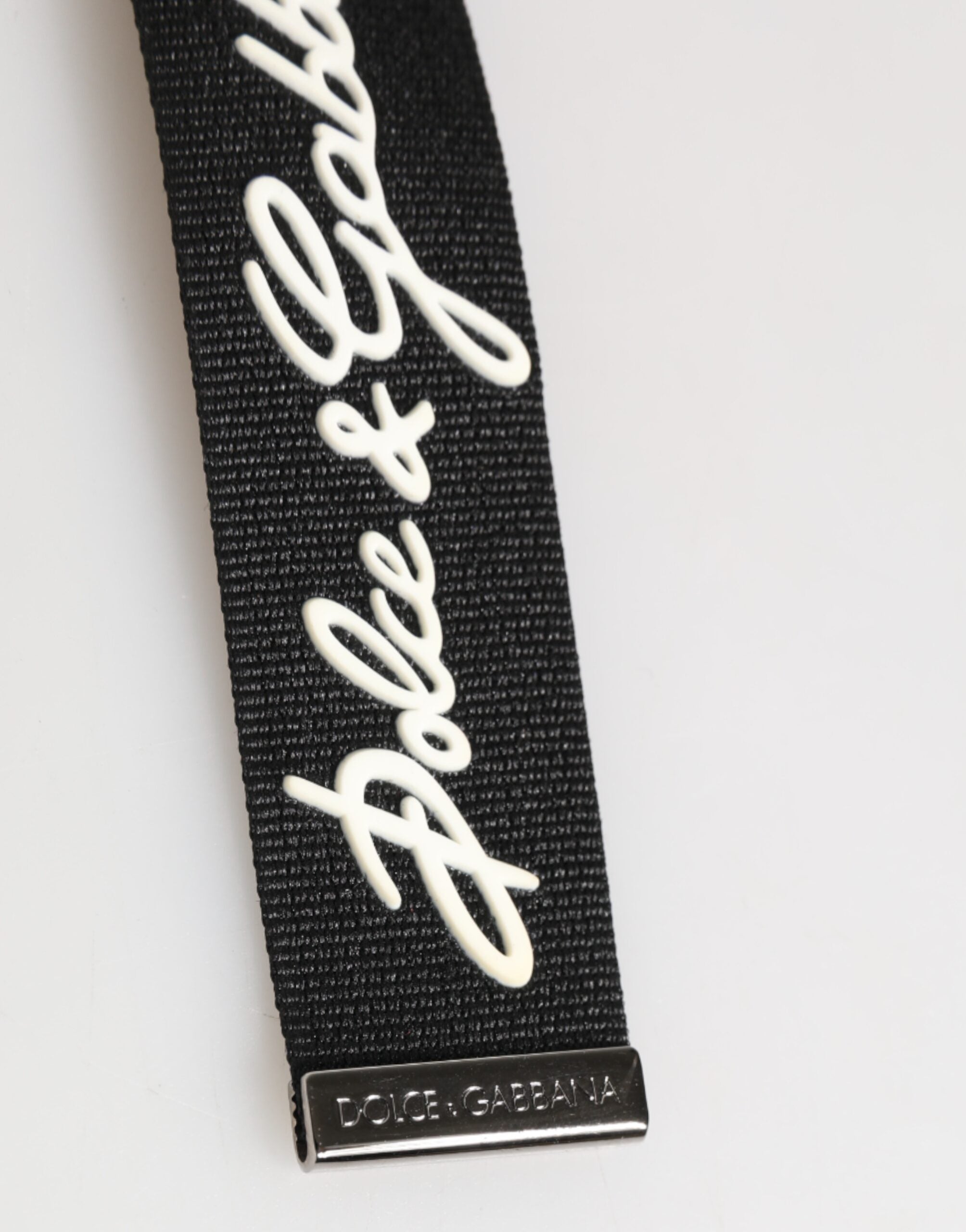 Dolce & Gabbana Black White Polyester DG Logo Silver Men Keychain Keyring