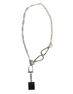 Dolce & Gabbana Silver Tone Metal Chain DG Logo Pendant Men Necklace