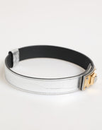 Dolce & Gabbana Silver Textured Leather Gold Tone Metal Neckband