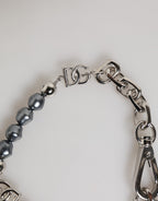 Dolce & Gabbana Silver Tone Chain Lobster Clasp Logo Gray Pearls Bracelet