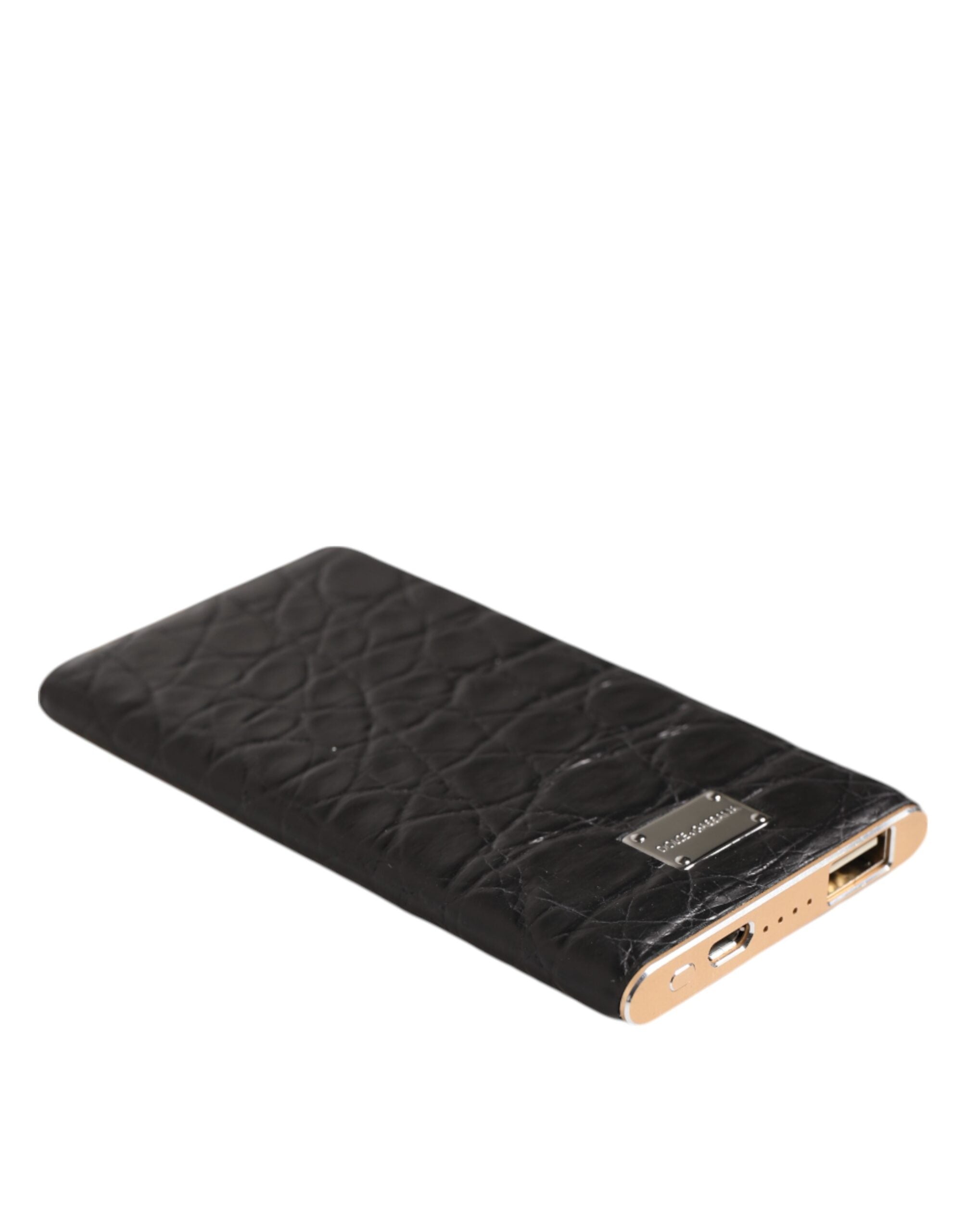 Dolce & Gabbana Black Leather Exotic Skin 3000mAh Power Bank Charger USB