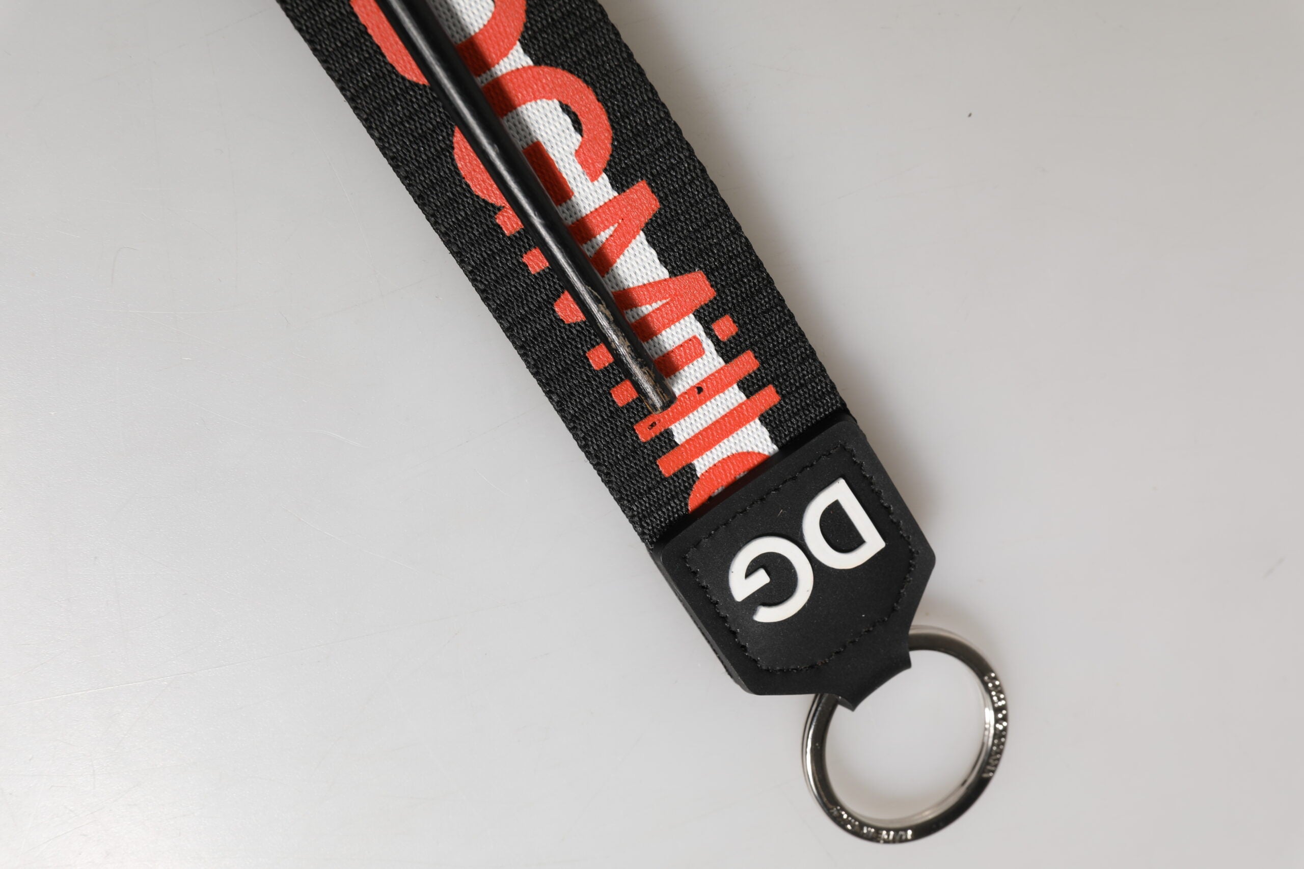 Dolce & Gabbana Black Red Logo Polyester Brass Holder Keychain Keyring