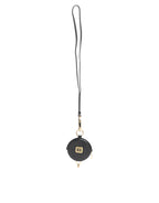 Dolce & Gabbana Black Round Leather DG Logo Coin Purse Lanyard Wallet