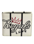 Dolce & Gabbana White Leather DG Crown Royals Bifold Card Holder Wallet