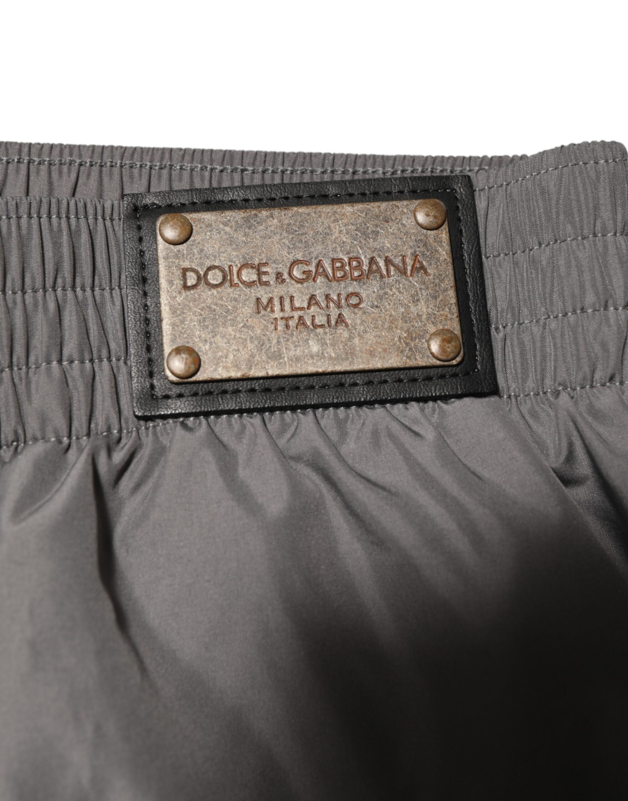 Dolce & Gabbana Light Gray Nylon Elastic Waist Shorts Swimwear