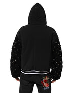 Dolce & Gabbana Black Cotton Quilted Studded Sleeve Hoodie Jacket