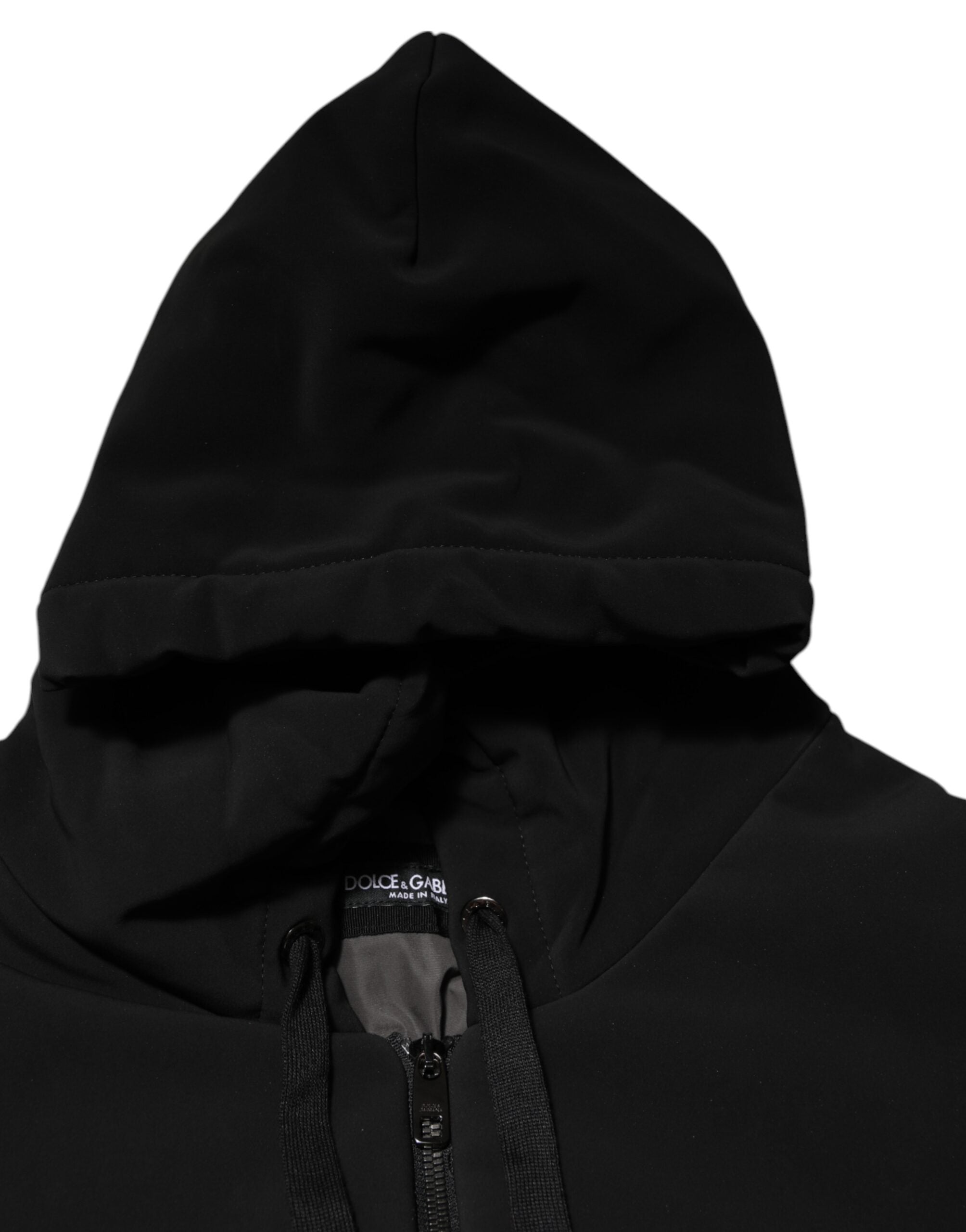 Dolce & Gabbana Black Cotton Quilted Studded Sleeve Hoodie Jacket