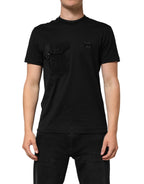 Dolce & Gabbana Black Cotton Embroidered DG Logo Pocket T-shirt
