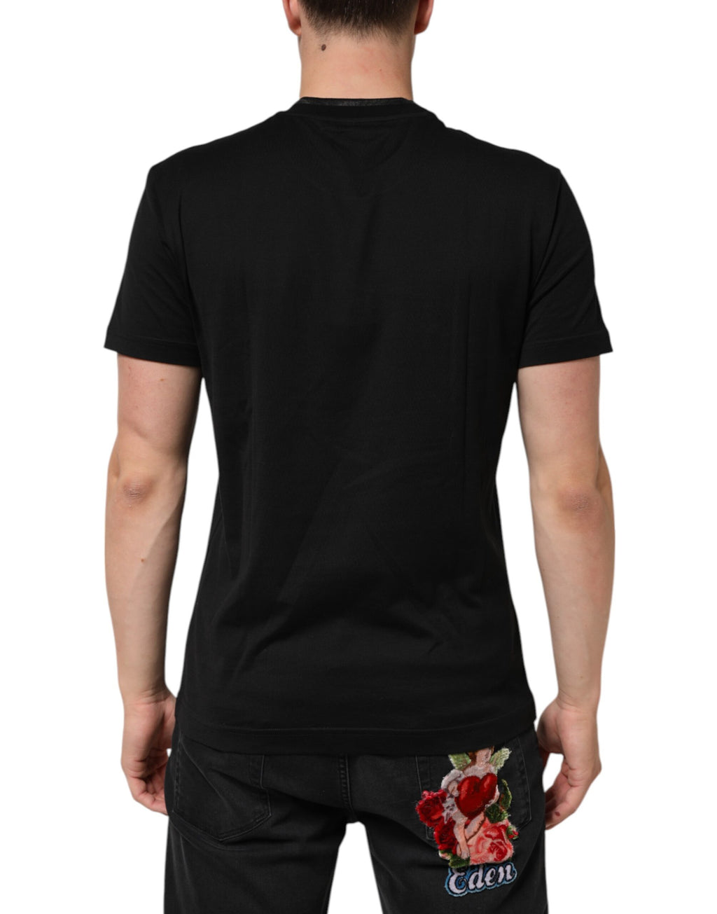 Dolce & Gabbana Black Cotton Embroidered DG Logo Pocket T-shirt