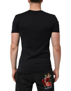 Dolce & Gabbana Black Cotton Plain V-Neck Men Shirt T-shirt