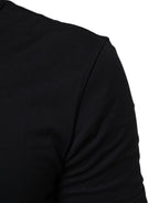 Dolce & Gabbana Black Cotton Plain V-Neck Men Shirt T-shirt