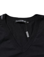Dolce & Gabbana Black Cotton Plain V-Neck Men Shirt T-shirt