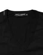 Dolce & Gabbana Black Cotton Plain V-Neck Men Shirt T-shirt
