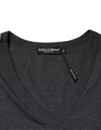 Dolce & Gabbana Black Charcoal DG Logo V-Neck Men T-shirt