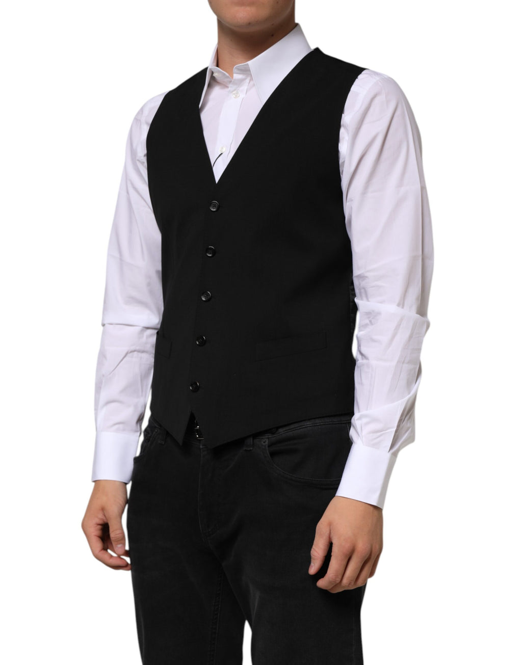Dolce & Gabbana Black Wool Dress Formal Men Waistcoat Vest