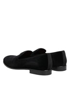 Dolce & Gabbana Black Velvet Slip On Men Loafers Formal Shoes
