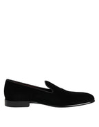 Dolce & Gabbana Black Velvet Slip On Men Loafers Formal Shoes