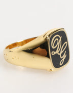 Dolce & Gabbana Gold Tone Enamel Brass Signet DG Logo Adjustable Ring