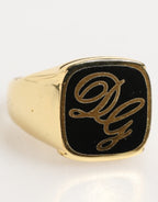 Dolce & Gabbana Gold Tone Enamel Brass Signet DG Logo Adjustable Ring