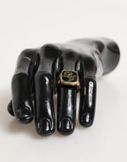 Dolce & Gabbana Gold Tone Enamel Brass Signet DG Logo Adjustable Ring