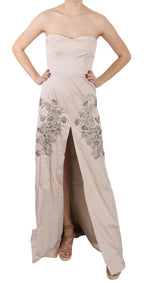 Dolce & Gabbana Beige Sequined Flower Flare Ball Gown Dress