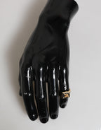 Dolce & Gabbana Gold Tone Brass Signet Square DG Logo Plaque Men Ring