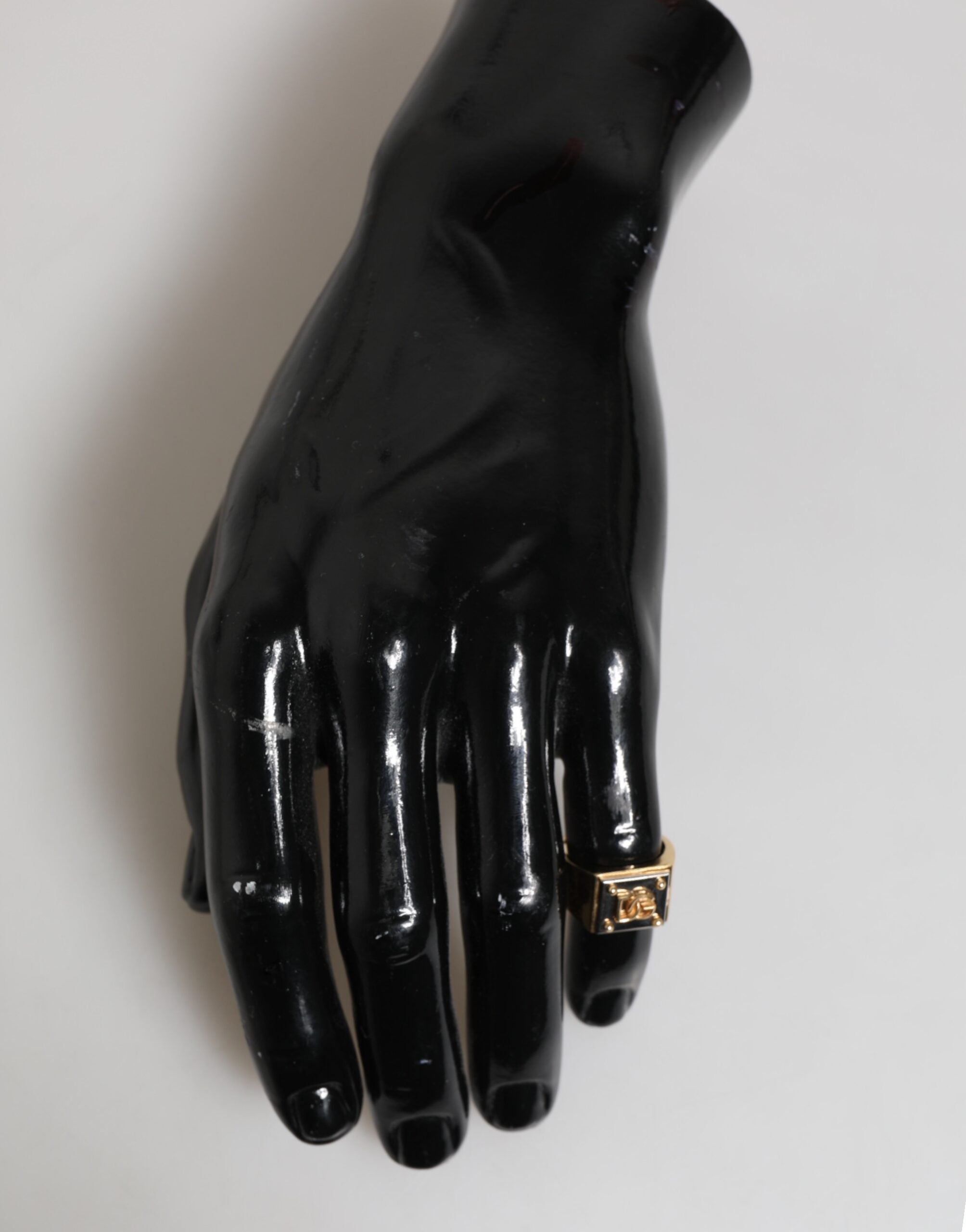 Dolce & Gabbana Gold Tone Brass Signet Square DG Logo Plaque Men Ring