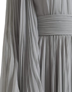 Dolce & Gabbana Light Grey Polyester Pleated Long Maxi Dress