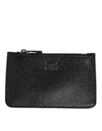 Dolce & Gabbana Black Leather Chain Link Mens Coin Purse Key Clip Holder Wallet