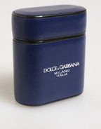 Dolce & Gabbana Blue Leather Logo Print Flip Holder Men Airpods Case