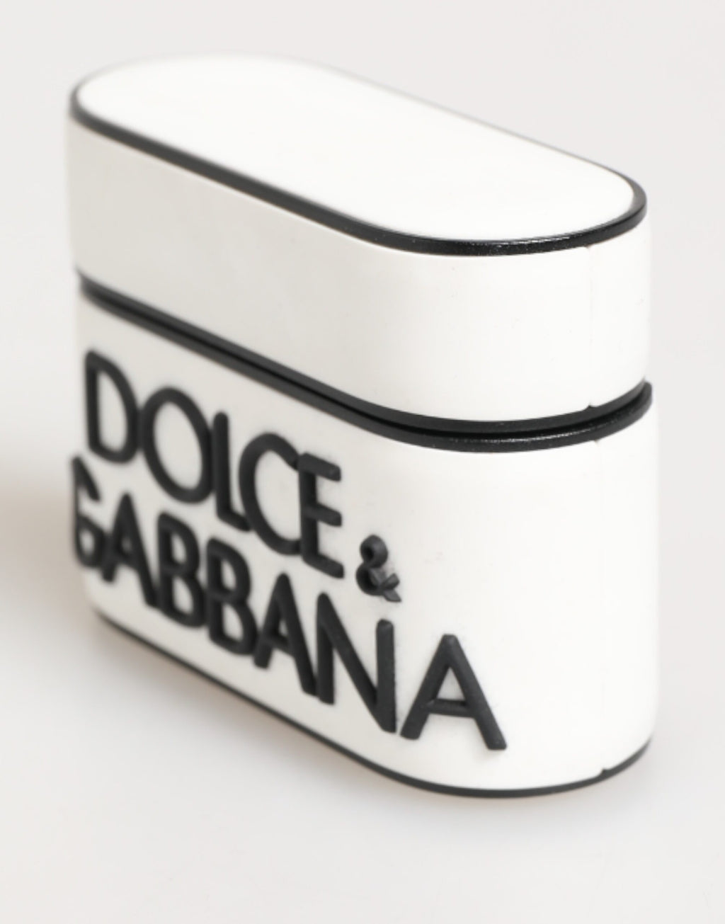 Dolce & Gabbana White Black Rubber Logo Embossed Accessory Airpods Case