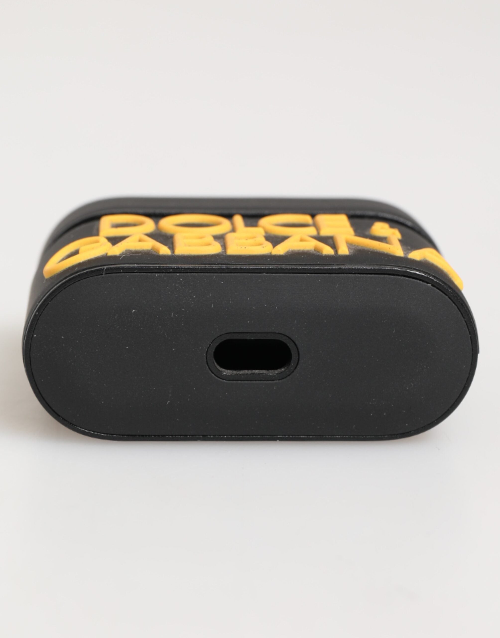 Dolce & Gabbana Black Yellow Rubber Logo Embossed Accessory Airpods Case
