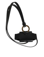 Dolce & Gabbana Black Leather Strap Gold Metal DG Logo Plaque Airpods Case