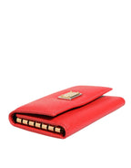 Dolce & Gabbana Red Leather Silver Metal Logo Plaque Trifold  Key Holder