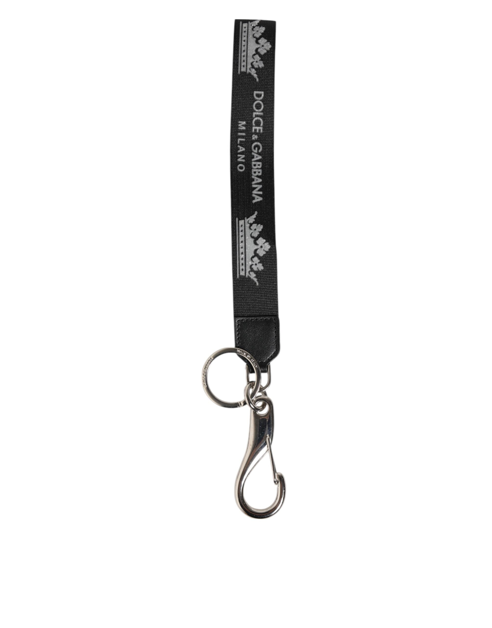 Dolce & Gabbana Black Silver Nylon DG Crown Men's Holder Keychain Keyring