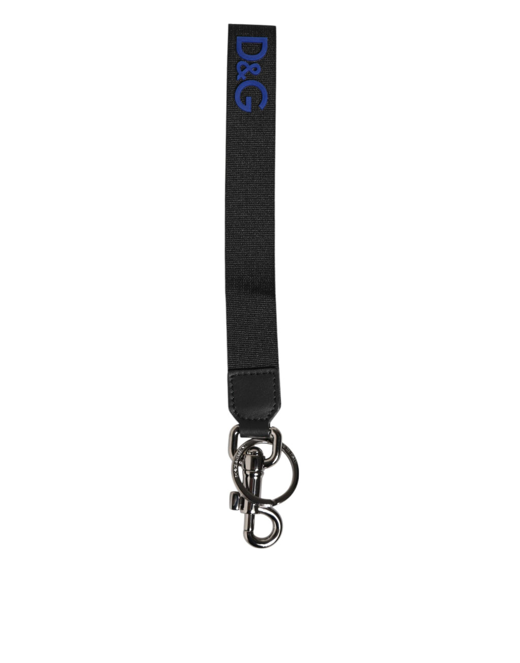 Dolce & Gabbana Black Blue DG Logo Polyester Brass Holder Keychain Keyring
