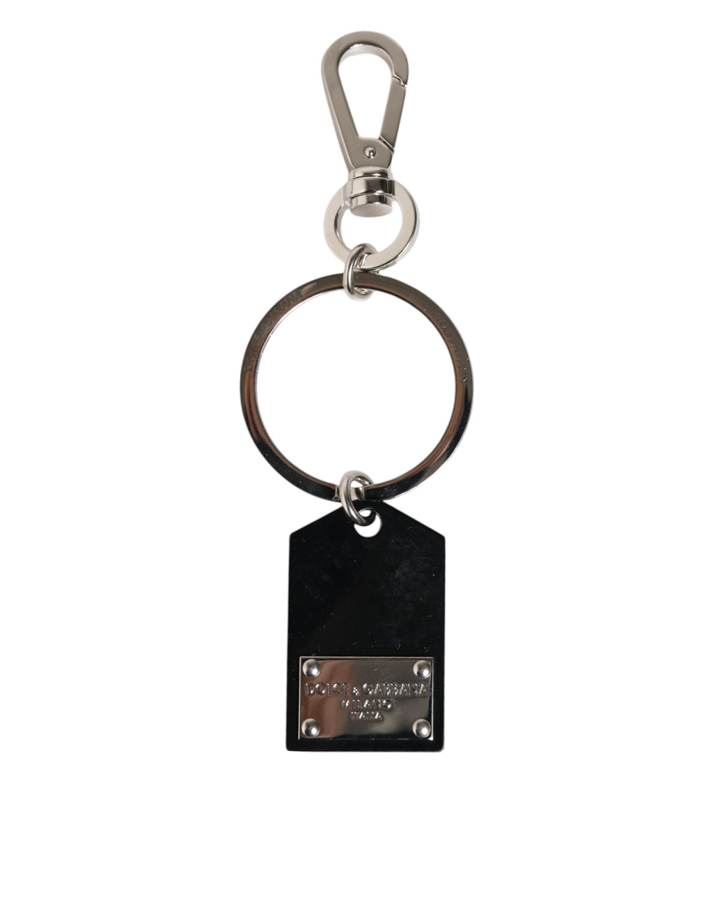 Dolce & Gabbana Black Sint Glass Plaque DG Logo Metal PlateKeychain Keyring