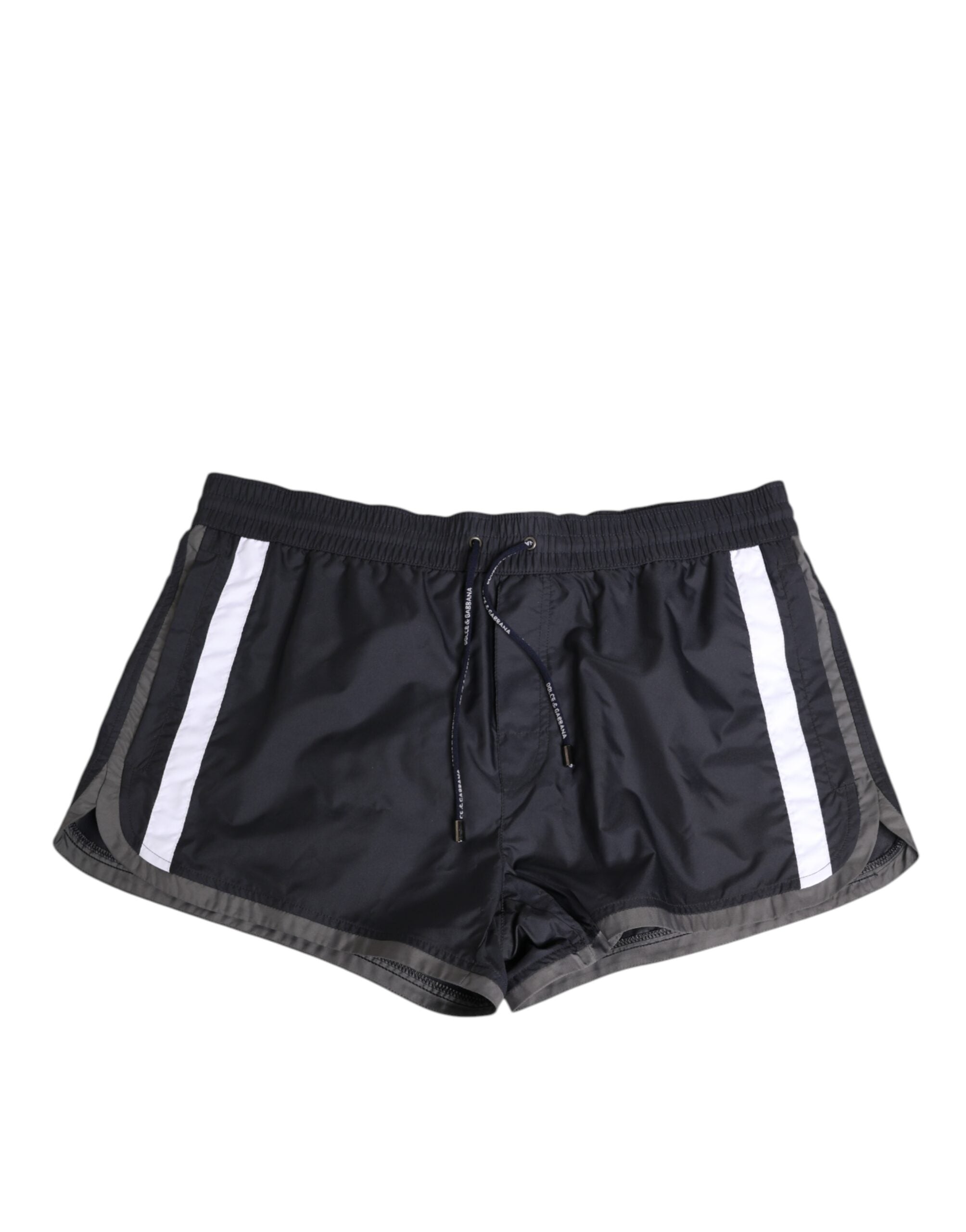 Dolce & Gabbana Black White Polyester Logo Elastic Waistband Swimwear