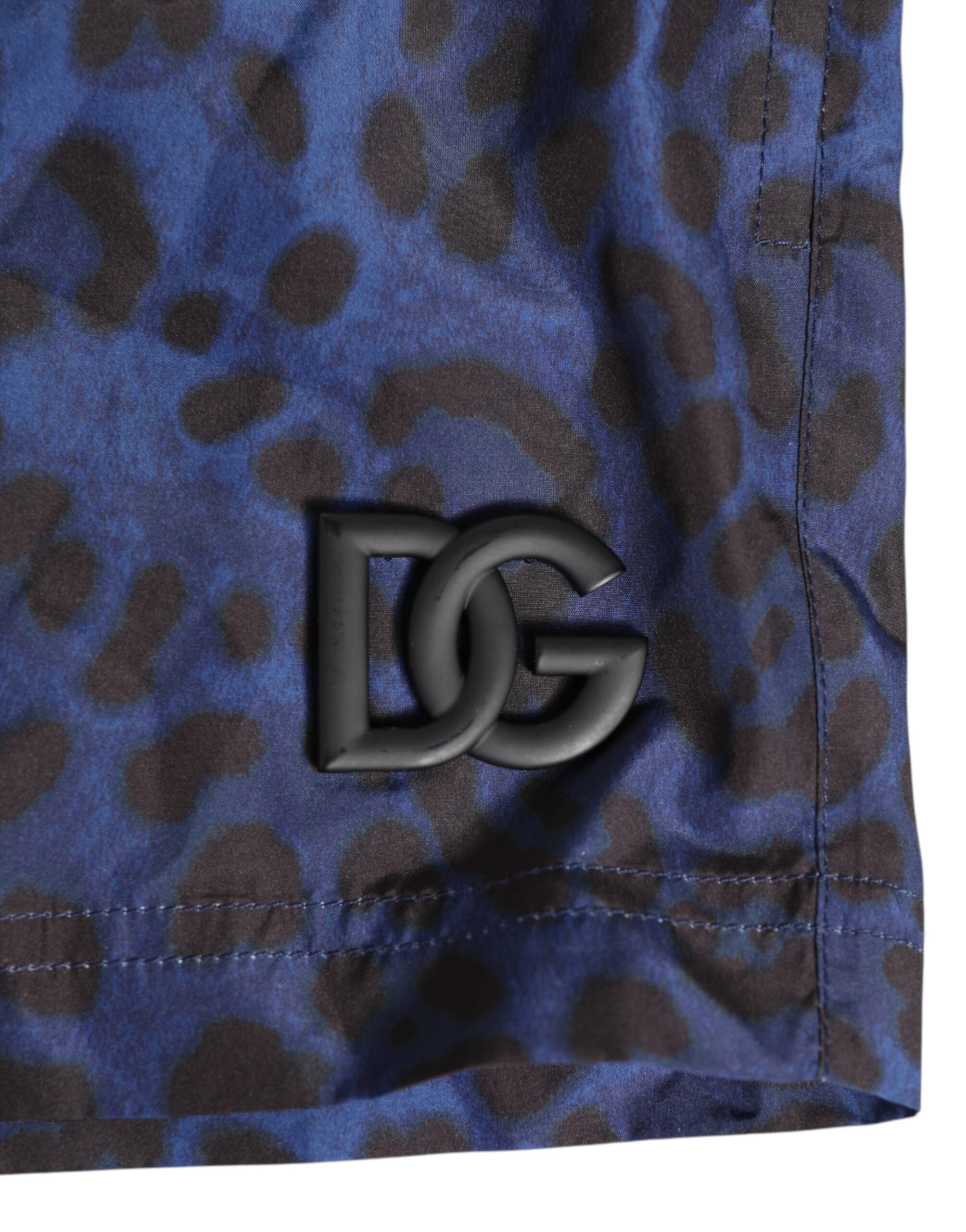Dolce & Gabbana Blue Leopard Print Polyester Elastic Waistband Swimwear
