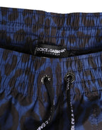 Dolce & Gabbana Blue Leopard Print Polyester Elastic Waistband Swimwear