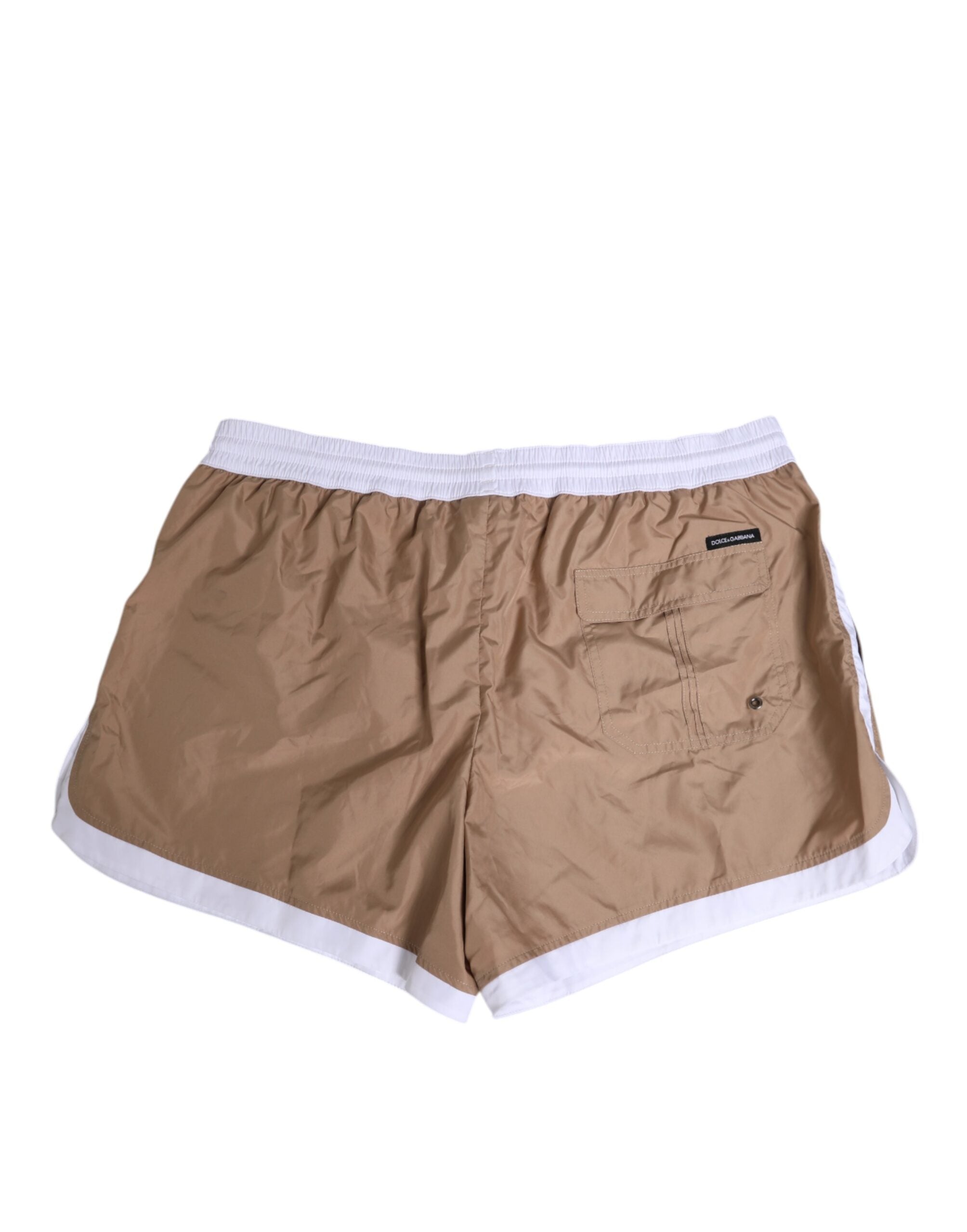 Dolce & Gabbana Brown White Polyester Re-Edition Shorts Swimwear