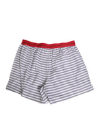 Dolce & Gabbana White Striped Cotton Red Waistband Shorts Swimwear