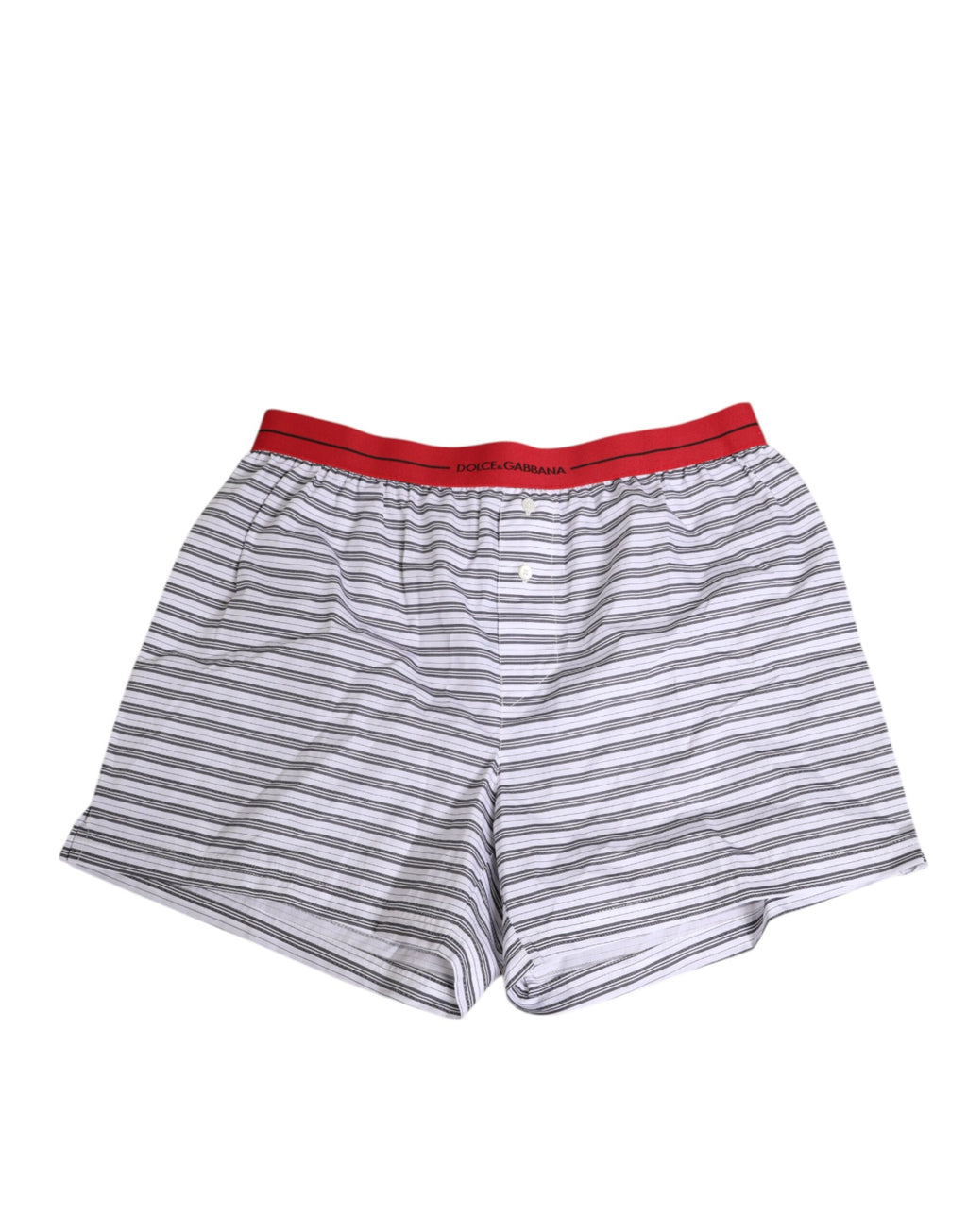 Dolce & Gabbana White Striped Cotton Red Waistband Shorts Swimwear