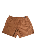 Dolce & Gabbana Brown Cotton Boxer Waistband Short Swimwear
