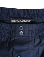 Dolce & Gabbana Navy Blue Cotton Elastic Waistband Button Swimwear