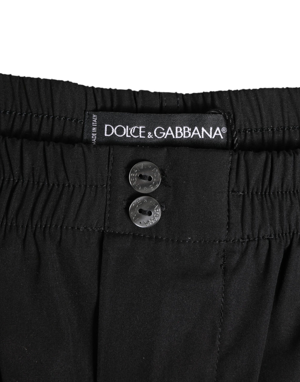 Dolce & Gabbana Black Cotton Elastic Waistband Button Swimwear