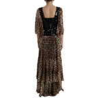 Dolce & Gabbana Leopard Print Silk Sequin Ruffle Maxi Dress